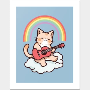 Rainbow Cat Ukulele on Clouds - It's Gonna Be Uke Posters and Art